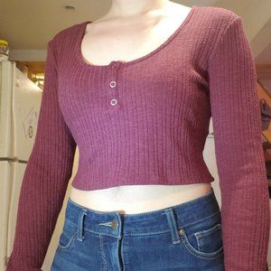 Maroon Long-sleeve Crop Top